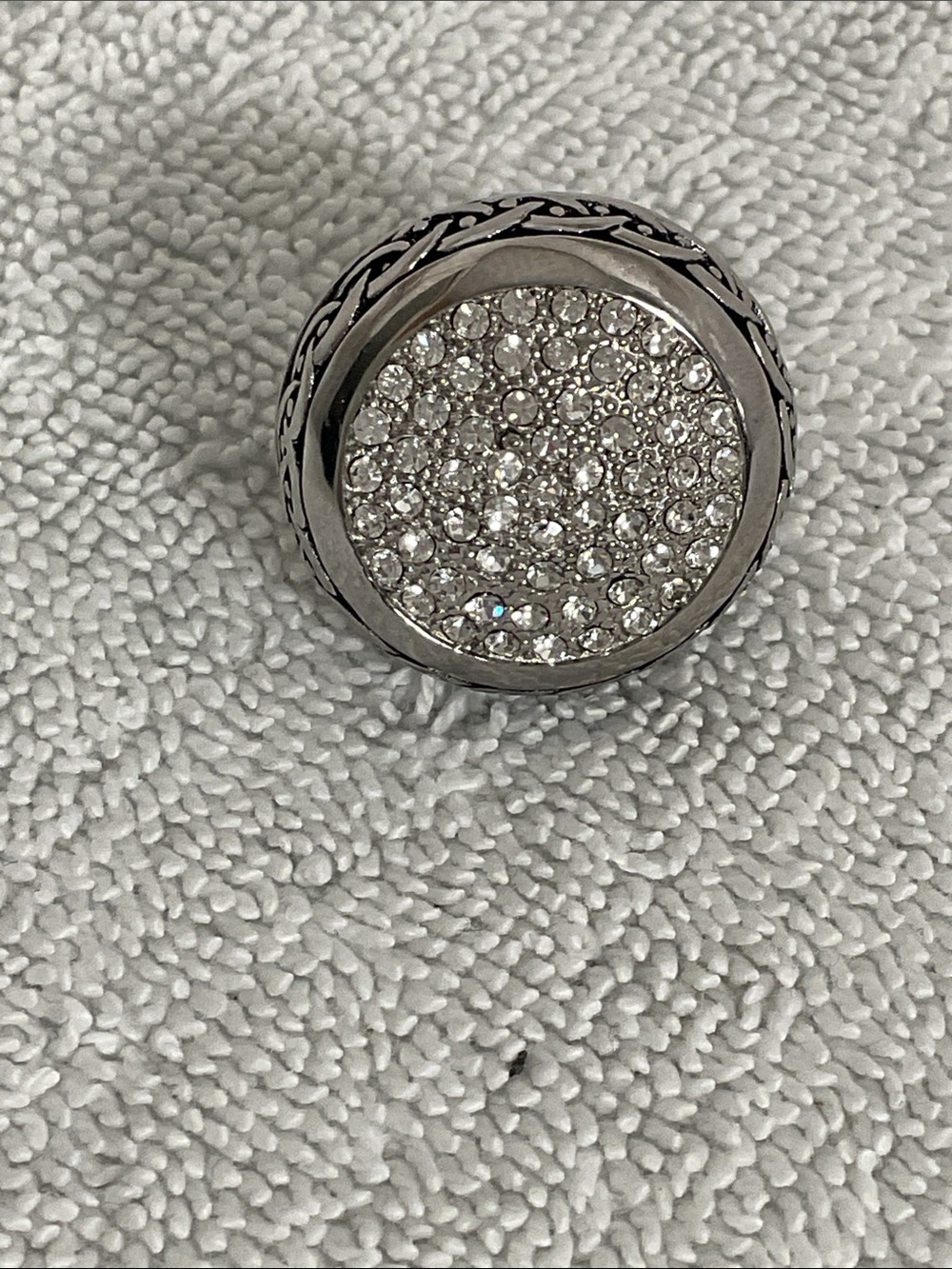 Stainless Steel Pave Crystal Disc Statement Ring Celtic Woven Band Size 8
